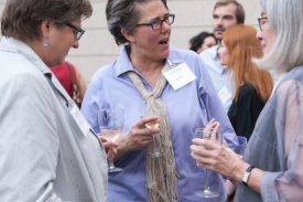 M.J. Sharp (center) chats with Nasher Museum members